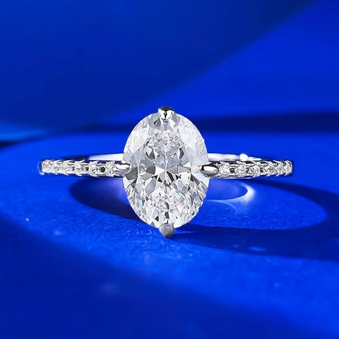 925 Sterling Silver Oval Cut Rhinestone Ring For Women Minimalist Inlaid Finger Ring Fashion Jewelry Wedding Party Gift