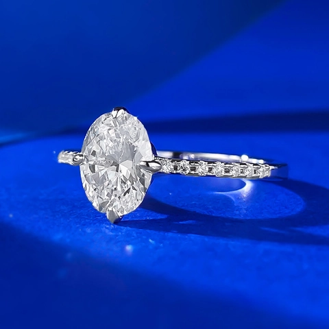 925 Sterling Silver Oval Cut Rhinestone Ring For Women Minimalist Inlaid Finger Ring Fashion Jewelry Wedding Party Gift