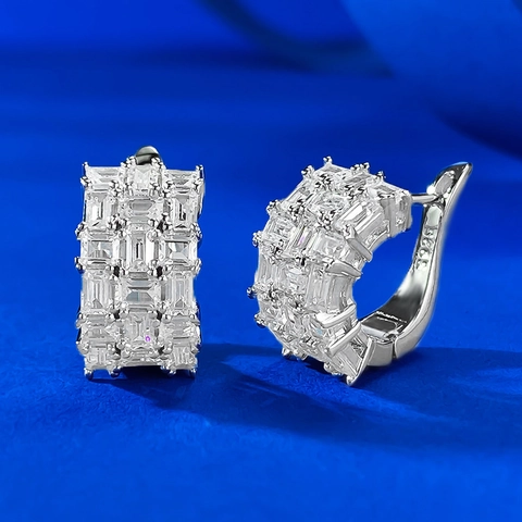 Orecchini a Cerchio in Argento Sterling 925 con Strass Lussuosi Orecchini Geometrici Rettangolari Gioielli per Donna
