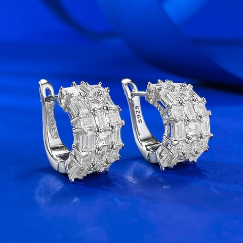 Orecchini a Cerchio in Argento Sterling 925 con Strass Lussuosi Orecchini Geometrici Rettangolari Gioielli per Donna