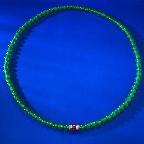 Collar de Cuentas de Calcedonia Verde de Plata de Ley 925 Colgante de Estrás Incrustado Elegante Joyería Regalo para Mujer