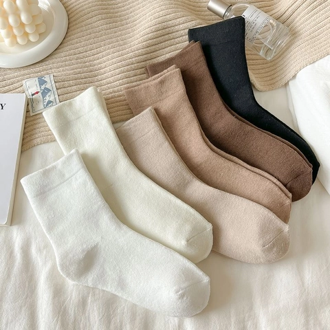 Women Winter Thickened Fleece Lined Crew Socks Warm Knitted Mid Tube Socks Solid Color Ribbed Soft Casual Thermal Home Hosiery