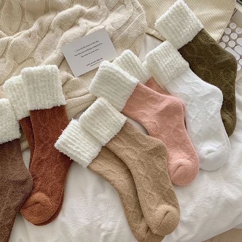 Damen Winter Dicke Thermosocken Aus Kaschmir Sherpa Fleece Gefüttert Zopfmuster Crew Socken Warme Indoor Home Bodensocken Schlafsocken