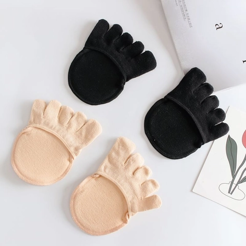 Calcetines de Mujer de Cinco Dedos y Media Palma Almohadillas de Algodón Antideslizantes para el Antepié para Tacones Altos Invisibles