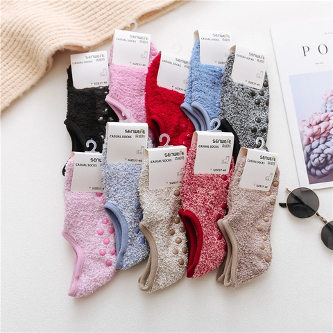 Calcetines de Suelo Térmicos Gruesos para Mujer de Peluche Coral Antideslizantes Calcetines de Casa Cálidos y Esponjosos