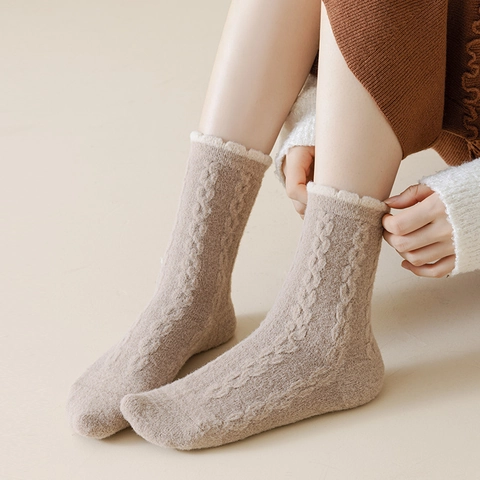 Damen Winter Verdickte Fleece Socken Süßes Cartoon Bärenmuster Thermisch Weich Indoor Schlaf Haussocken