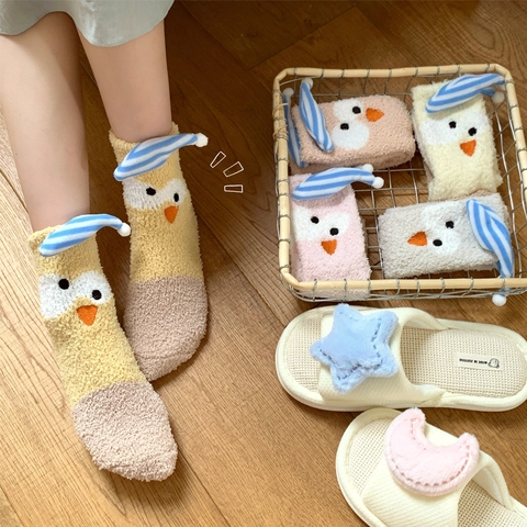 Simpatiche Calze in Pile di Corallo a Forma di Animale Cartone Animato Calde Calze da Pavimento Invernali Morbide Traspiranti da Casa per Donna Ragazza