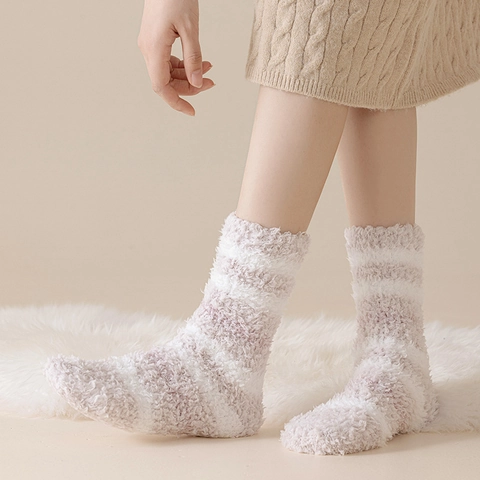 Unisex Winter Verdikt Gestreepte Koraalvlies Vloersokken Warm Zacht Thuis Slaap Middenbuis Sokken Voor Mannen Vrouwen Casual