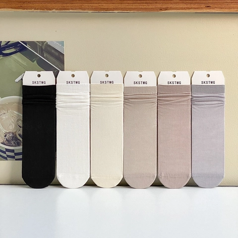Women Modal Cotton Slouch Socks Minimalist Ribbed Mid-Calf Socks Solid Color Preppy Style Soft Breathable Daily Hosiery