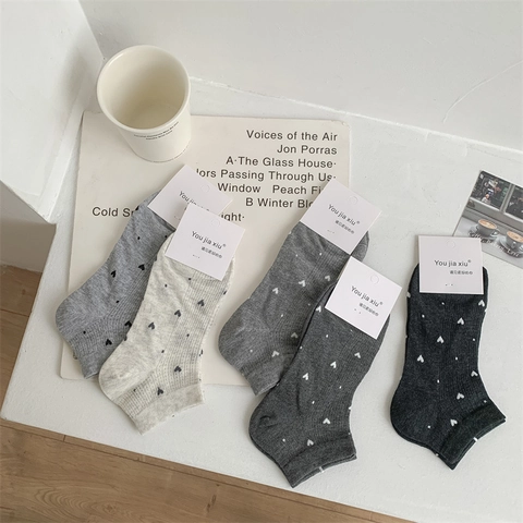 Calcetines Cortos Informales de Mezcla de Algodón para Mujer Invisibles Transpirables Patrón Corazón Jacquard Tejido Verano