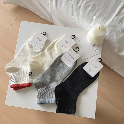 Chaussettes Invisibles en Coton Peigné pour Femmes Broderie Chien Dessin Animé Cute Puppy Style Coréen Chaussettes Basses