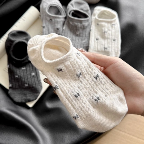 Calcetines Barco Invisibles de Malla para Mujer Con Lazo Pequeño Algodón Peinado Transpirable Calcetines Bajos