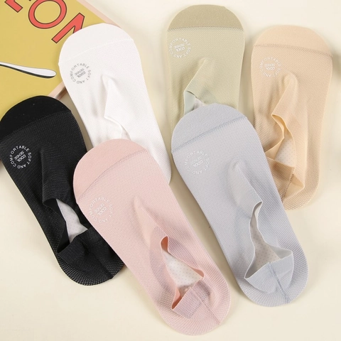 Calcetines Invisibles de Seda de Hielo para Mujer Malla Transpirable Fondo de Algodón Silicona Antideslizante Corte Bajo