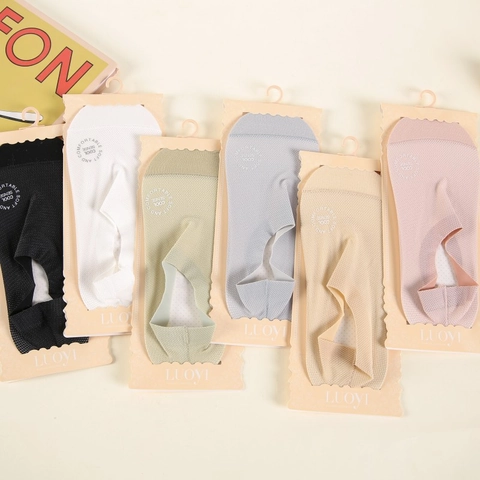 Calcetines Invisibles de Seda de Hielo para Mujer Malla Transpirable Fondo de Algodón Silicona Antideslizante Corte Bajo