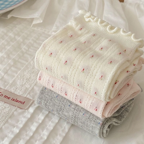Japanese Style Cotton Mid Tube Socks With Floral Mesh And Ruffle Edges Breathable Soft Comfy For Women Teenagers Sweet Fashion Socks