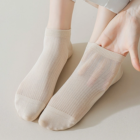 Calcetines de Tobillo de Malla de Modal para Mujer Ultra Delgados Transpirables Calcetines Invisibles Nervado Color Sólido Verano