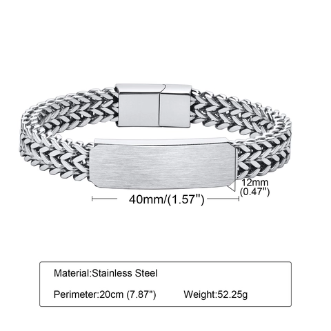 Men Thick Stainless Steel Bracelet Hip Hop Double Layer Wheat Chain Curved Plate Polished Silver Color Fashion Jewelry Gift