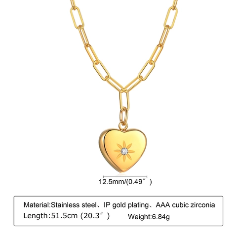 Collana Con Pendente a Cuore in Acciaio Inossidabile Per Donna Placcato Oro Zirconia Stella Catena a Graffetta Gioielli Regalo