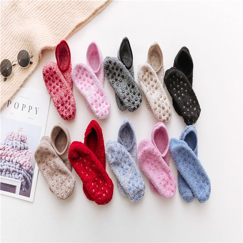 Calcetines de Suelo Antideslizantes Espesados para Mujer Estilo Vellón de Coral Cálido Corte Bajo Invisible Yoga Hogar Interior