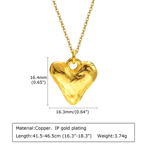 Collana con Ciondolo a Cuore in Rame Placcato Oro Design a Martellato con Texture Lava Irregolare Gioielli per Donna