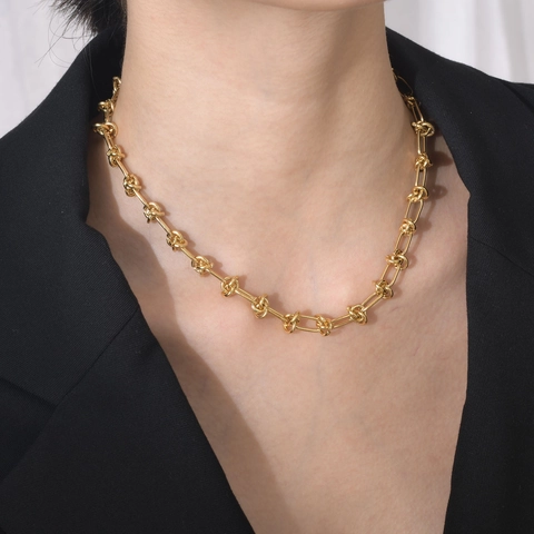 Minimalistische Edelstahl Knoten Kette Halskette Für Damen Gold Geometrische Gliederkette Choker Halskette Vintage Schmuck