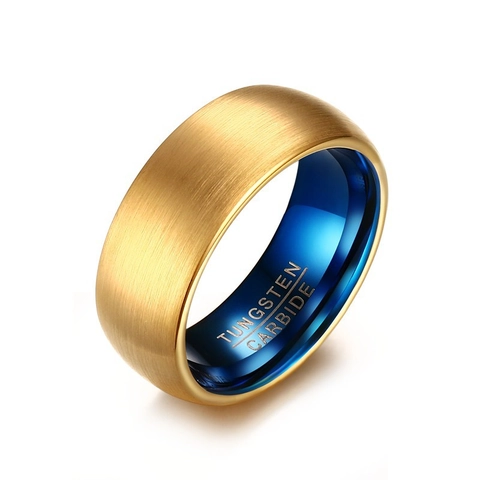 Minimalist Wolframkarbid Ring Für Herren Gebürstetes Gold Außen Poliertes Blau Innen Geometrisches Band Modeschmuck Geschenk