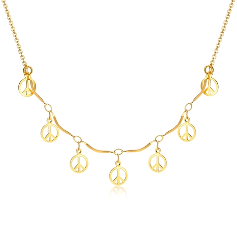 Stainless Steel Peace Sign Pendant Necklace IP Gold Plated O-Chain Geometric Hollow Choker For Women Modern Minimalist Jewelry Daily Accessory