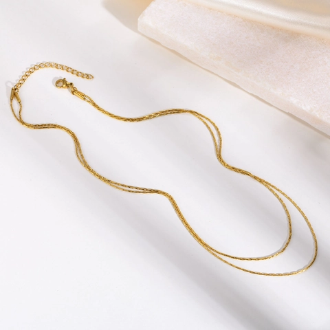 Halskette Aus Edelstahl Mit Doppelter Kette Für Damen Minimalistische Goldene Stahlfarbene Geometrische Modeschmuck Halskette