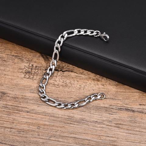 Bracciale da Uomo in Acciaio Inossidabile con Maglia Figaro Lucido Hip Hop Moda Catena 3-1 Gioielli per Uso Quotidiano Regalo
