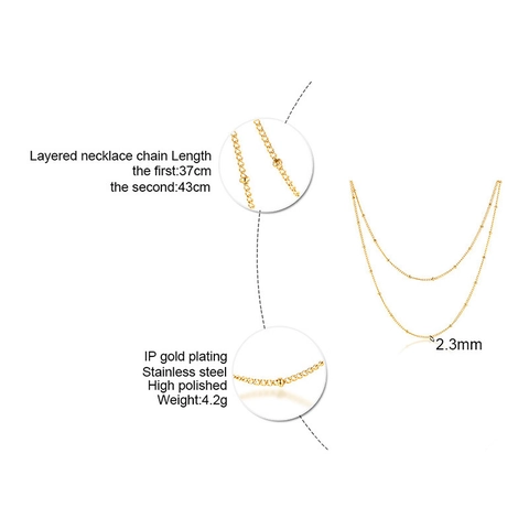 Collana a Catena Satellitare in Acciaio al Titanio per Donna Collana a Catena Sottile con Perline Dorata Minimalista