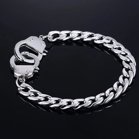 Pulsera de Cadena de Esposas de Acero Inoxidable para Hombre Punk Streetwear Eslabón Cubano Pulsera de Dije de Esposas Joyas