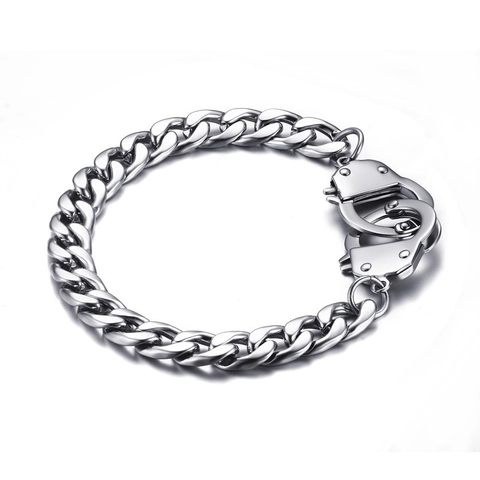 Pulsera de Cadena de Esposas de Acero Inoxidable para Hombre Punk Streetwear Eslabón Cubano Pulsera de Dije de Esposas Joyas