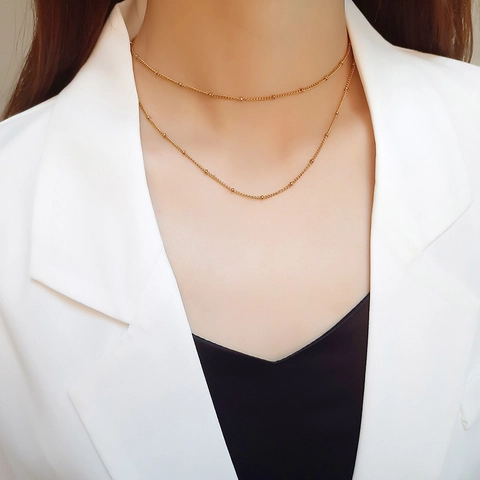 Collana a Catena Satellitare in Acciaio al Titanio per Donna Collana a Catena Sottile con Perline Dorata Minimalista