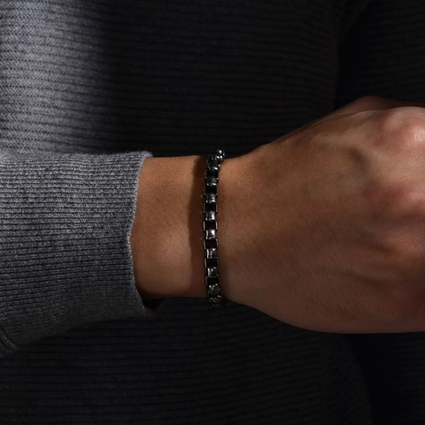 Bracciale a Catena Box in Acciaio Inossidabile Minimalista per Uomo Donna 6mm Punk Hip Hop Stile Industriale Geometrico