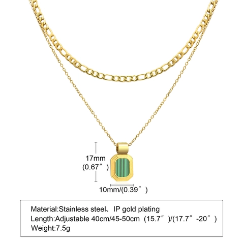 Double Layer Stainless Steel Rectangle Pendant Necklace For Women Gold Plated Figaro Chain Geometric Choker Jewelry Gift