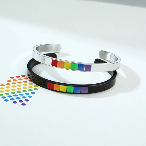 Βραχιόλι Rainbow Pride από Ανοξείδωτο Ατσάλι Ένθετο Σμάλτου LGBTQ Πολύχρωμο Μινιμαλιστικό Κόσμημα για Άνδρες Γυναίκες