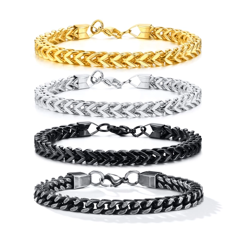 Bracciale da Uomo in Acciaio Inossidabile Catena Franco a Spiga Lucidato a Specchio Minimalista Stile Punk Gioielli da Mano Regalo per Lui