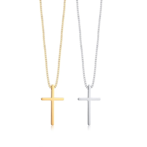 Minimalist Stainless Steel Cross Pendant Necklace For Women Adjustable Box Chain Gold Silver Rhinestone Fashion Jewelry Necklace