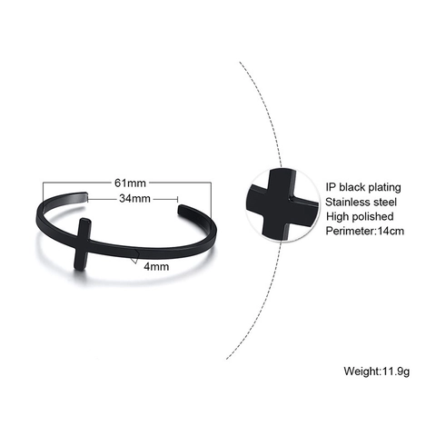 Bracciale Aperto in Acciaio Inossidabile con Croce Minimalista per Uomo Donna Semplice Lucido Gioielli Religiosi Accessorio
