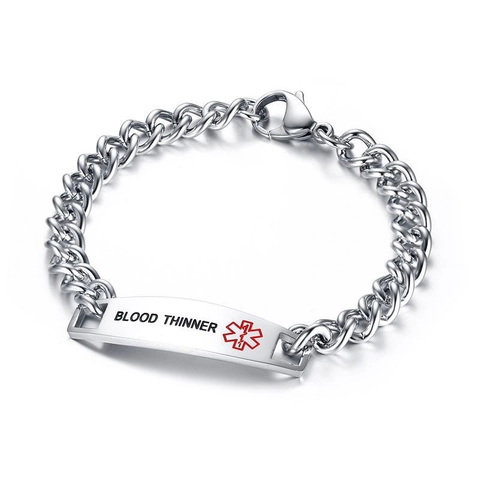 Stainless Steel Medical Alert Bracelet For Men Women Cuban Link Chain Health ID Emergency Warning Jewelry