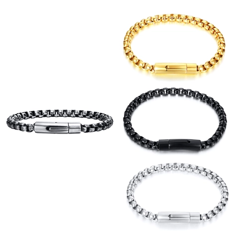 Bracciale a Catena Box in Acciaio Inossidabile Minimalista per Uomo Donna 6mm Punk Hip Hop Stile Industriale Geometrico