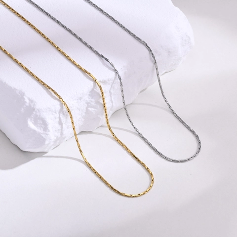 Collier Chaîne de Clavicule en Acier Inoxydable Minimaliste pour Femmes Style Européen Géométrique IP Plaqué Or Maillons de Perles Bijoux Fantaisie