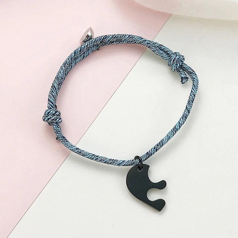 Juego de Pulseras Trenzadas Magnéticas de Corazón de Rompecabezas de Acero Inoxidable Cadena Ajustable Joyas Románticas para Parejas