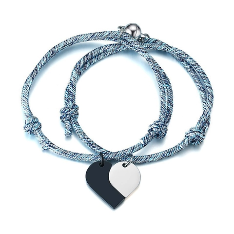 Juego de Pulseras Trenzadas Magnéticas de Corazón de Rompecabezas de Acero Inoxidable Cadena Ajustable Joyas Románticas para Parejas