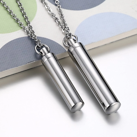 Collana con Pendente a Urna Cilindrica in Acciaio Inossidabile Minimalista Ciondolo Bottiglia Profumo Memorial per Gioielli Unisex