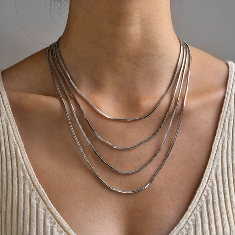 Minimalistisch Roestvrij Staal Slangenketting Halskette Goud Zilver Verguld Basis Mode Gelaagde Ketting Voor Dames Heren