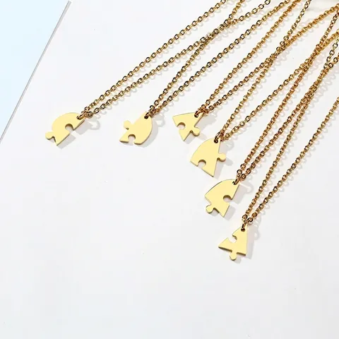 Stainless Steel Puzzle Heart Pendant Necklace Set Friendship Graduation Gift Polished Heart Shape Pendant Jewelry For Women Men