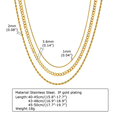 Collane Minimaliste in Acciaio Inossidabile a Serpente Cubane e a Corda Intrecciata per Donna Placcate Oro Argento