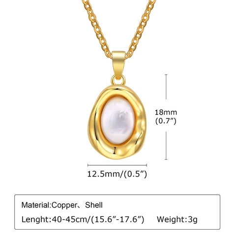 Collana con Pendente a Forma di Conchiglia Ovale Irregolare in Rame Placcato Oro 18K per Donna Elegante Gioielli Pendolari Catena a Croce