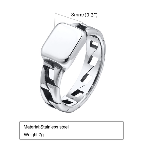 Anello Da Uomo In Acciaio Inossidabile Sigillo Minimalista Colore Argento Geometrico Maglia Cubana Catena Gioielli Industriali